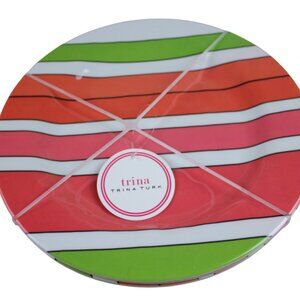 Trina Turk Bright Stripes Melamine 11" Dinner Plate Set of 4 Summer Coral NWT